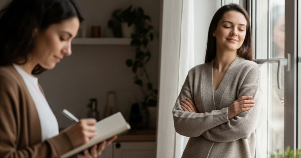 Person reflecting peacefully after long-term brainwave practice