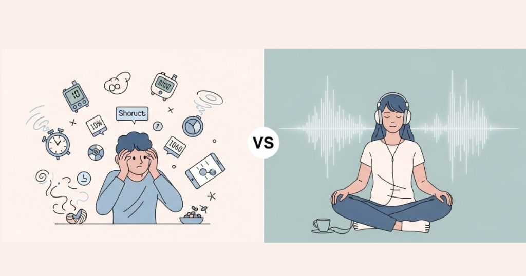Visual comparison of consistent brainwave practice vs viral mental hacks